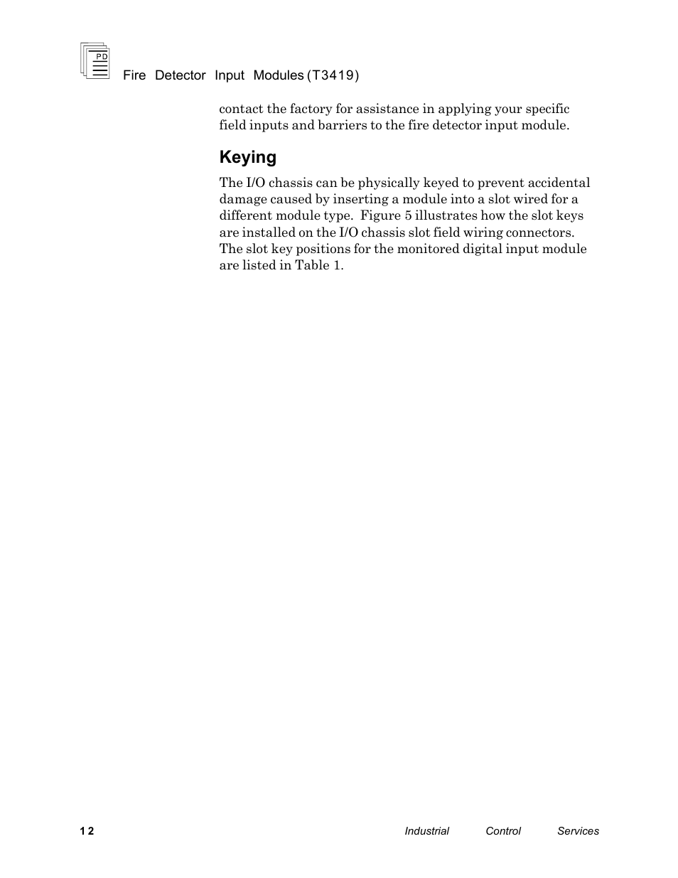 Keying | Rockwell Automation T3419 ICS Regent Fire Detector Input User Manual | Page 12 / 21