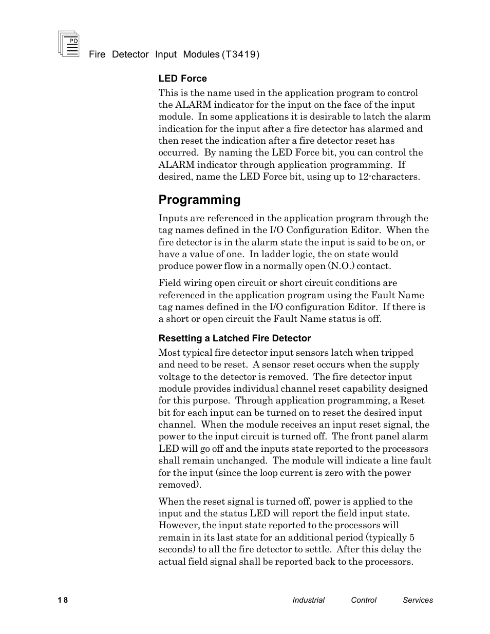 Programming | Rockwell Automation T3419 ICS Regent Fire Detector Input User Manual | Page 18 / 21