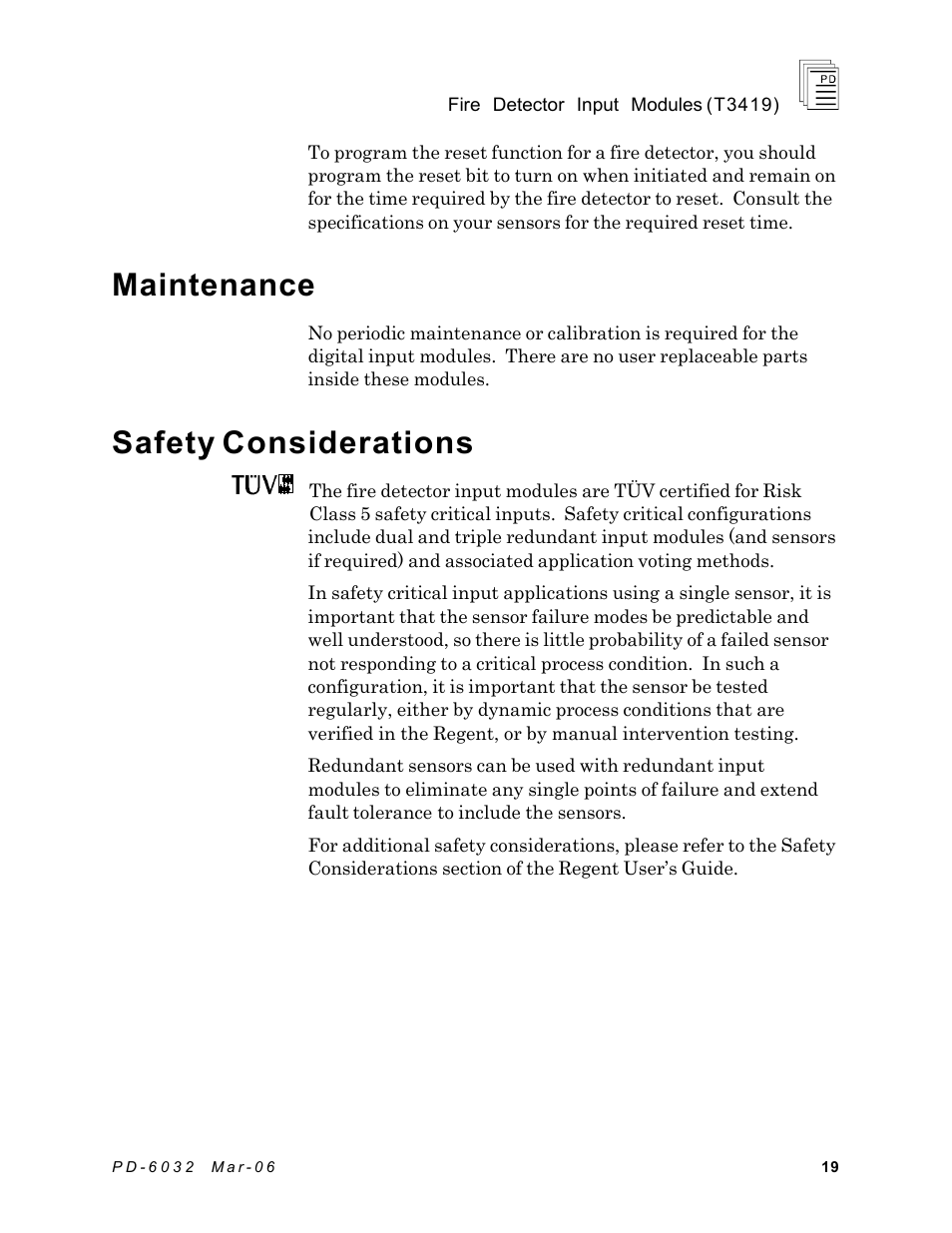 Maintenance, Safety considerations | Rockwell Automation T3419 ICS Regent Fire Detector Input User Manual | Page 19 / 21