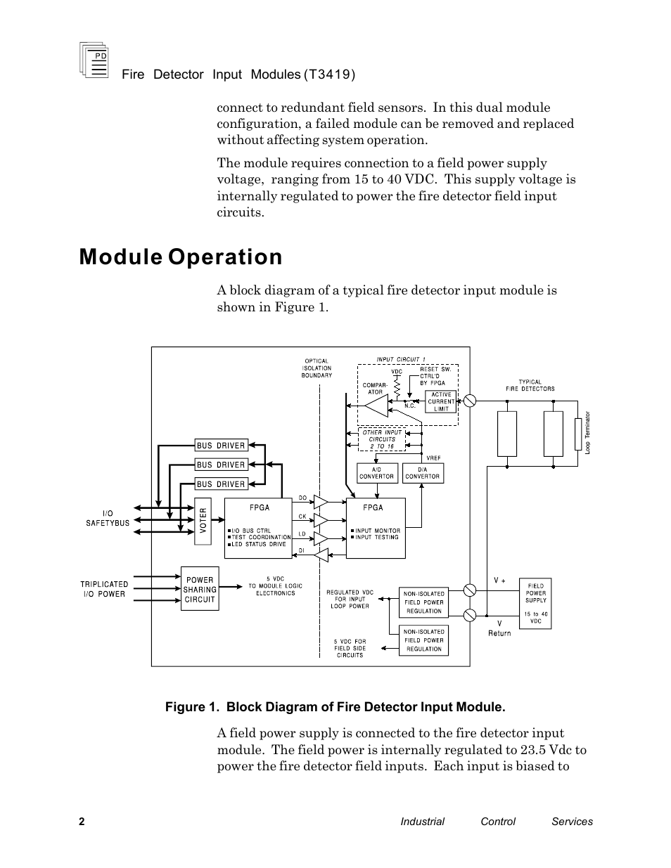 Module operation | Rockwell Automation T3419 ICS Regent Fire Detector Input User Manual | Page 2 / 21