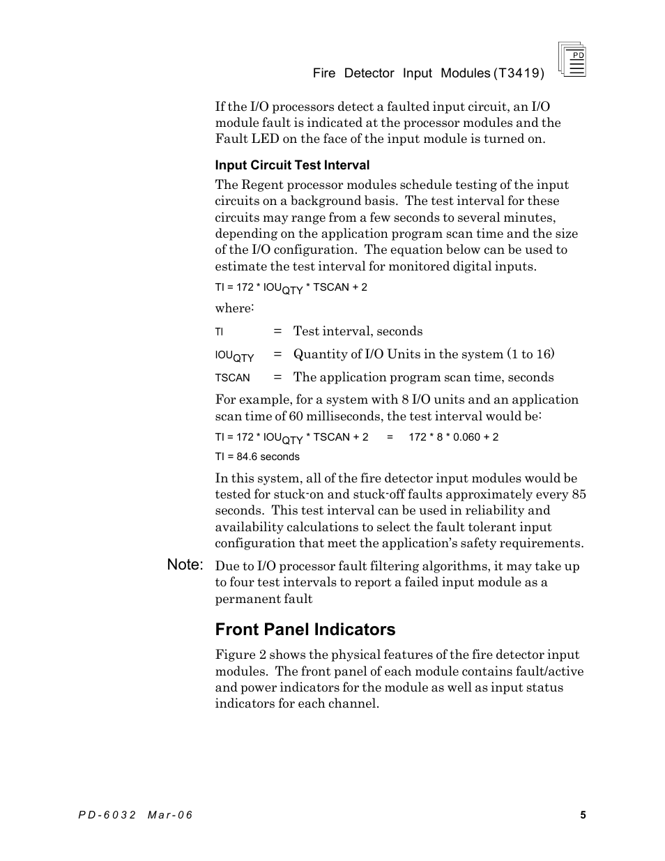 Front panel indicators | Rockwell Automation T3419 ICS Regent Fire Detector Input User Manual | Page 5 / 21
