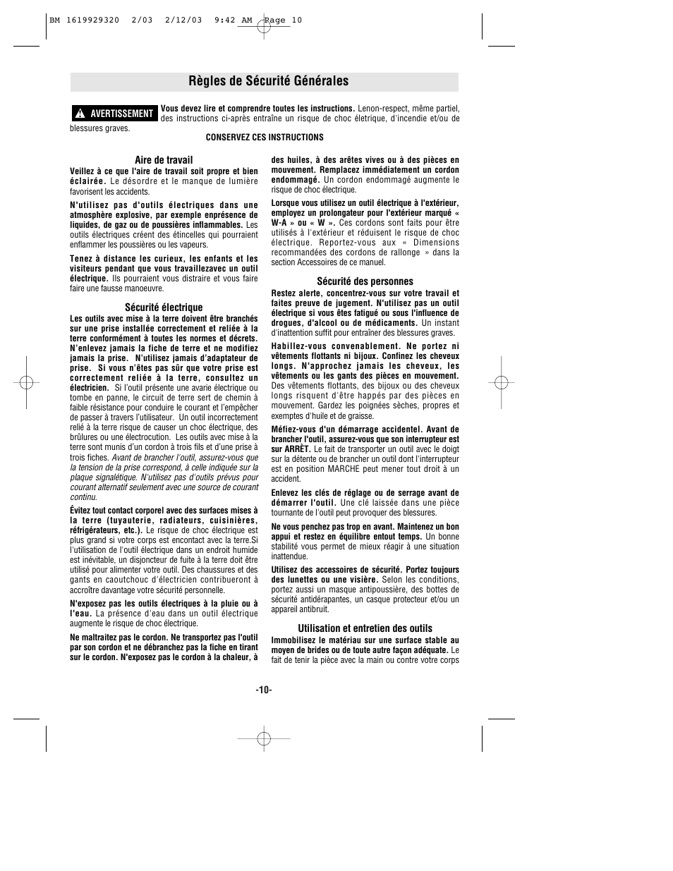 Règles de sécurité générales | Bosch 11222EVSG User Manual | Page 10 / 28