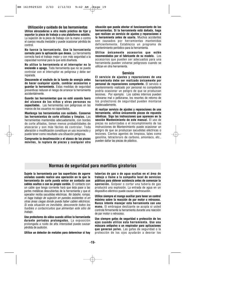 Normas de seguridad para martillos giratorios | Bosch 11222EVSG User Manual | Page 19 / 28