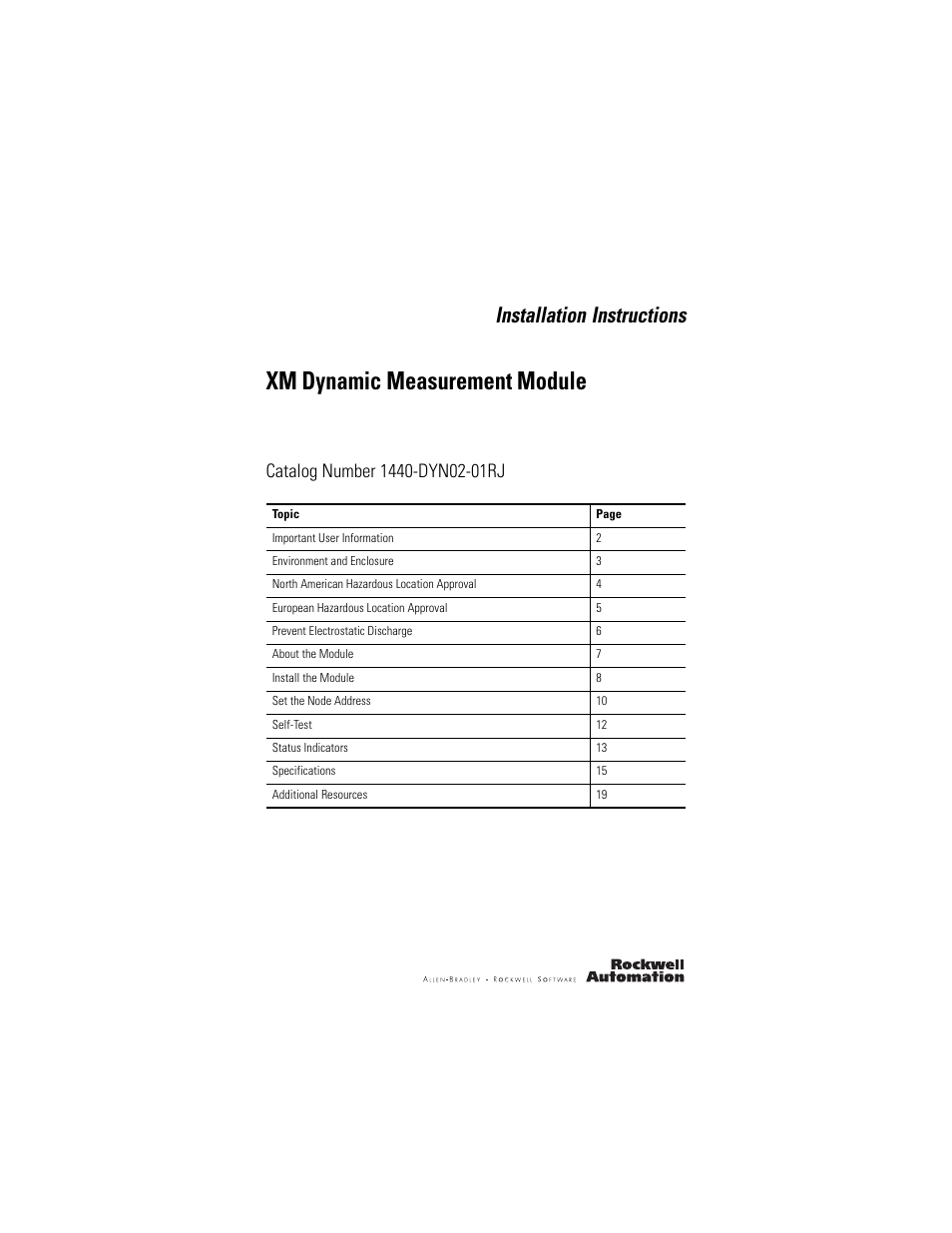 Rockwell Automation 1440-DYN02-01RJ XM Dynamic Measurement Module User Manual | 20 pages