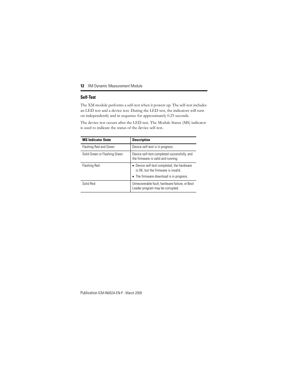 Self-test | Rockwell Automation 1440-DYN02-01RJ XM Dynamic Measurement Module User Manual | Page 12 / 20