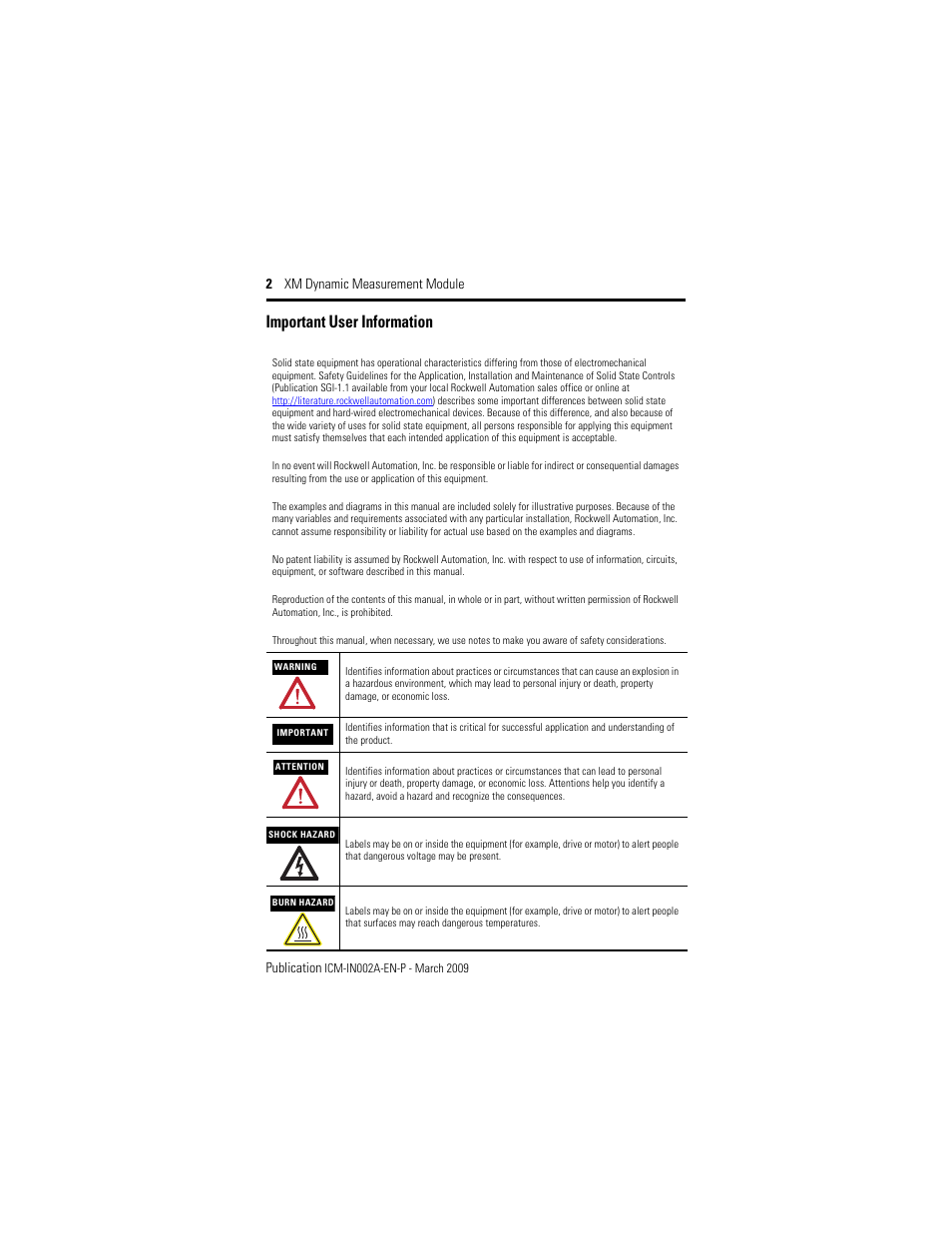 Important user information, 2 xm dynamic measurement module publication | Rockwell Automation 1440-DYN02-01RJ XM Dynamic Measurement Module User Manual | Page 2 / 20