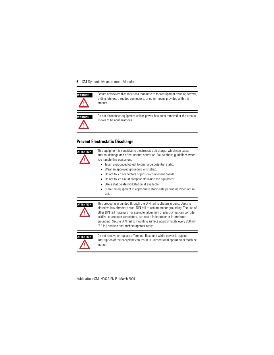 Prevent electrostatic discharge | Rockwell Automation 1440-DYN02-01RJ XM Dynamic Measurement Module User Manual | Page 6 / 20