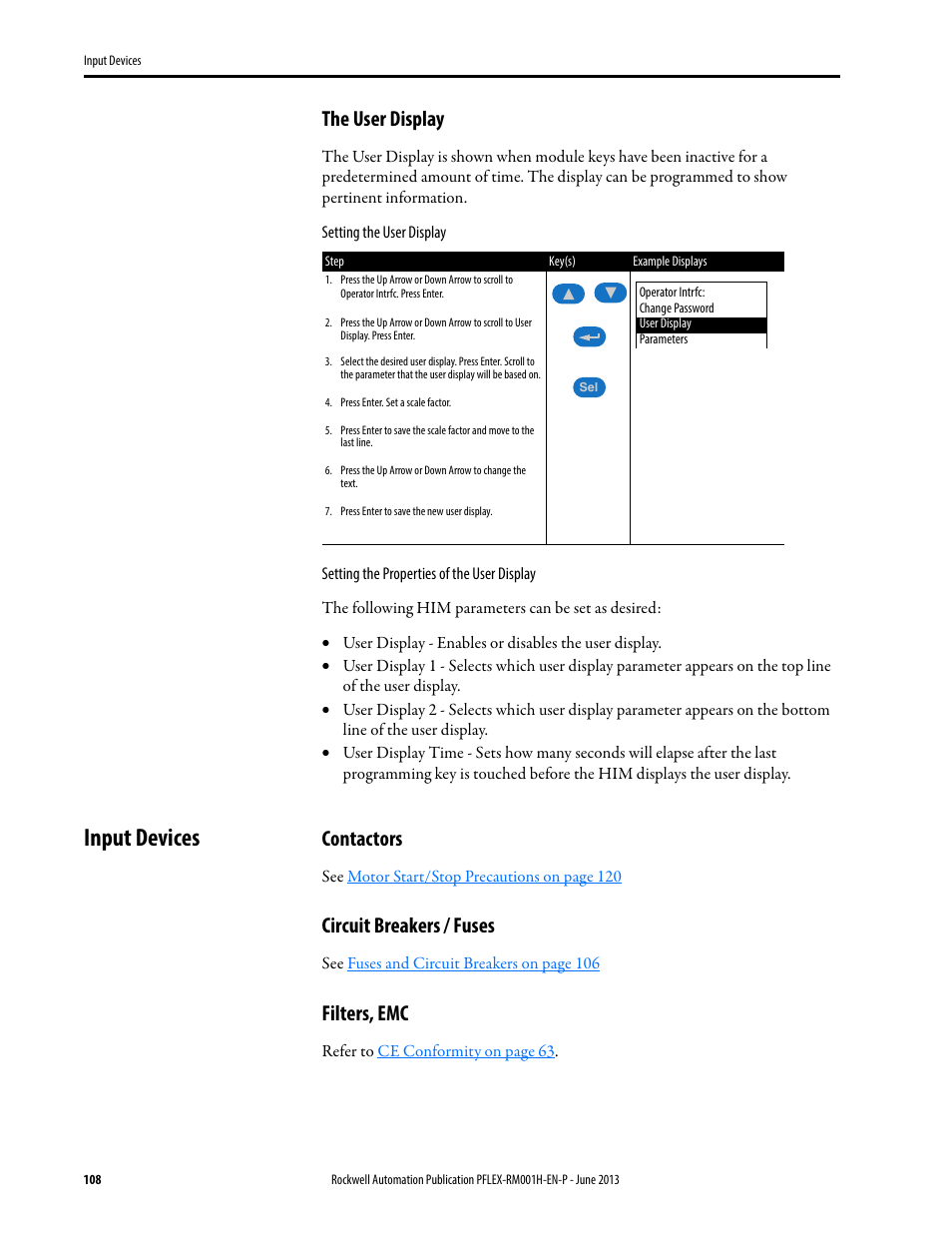 Input devices, The user display, Contactors | Circuit breakers / fuses, Filters, emc | Rockwell Automation 20B PowerFlex 70, PowerFlex 700 Reference Manual User Manual | Page 108 / 214