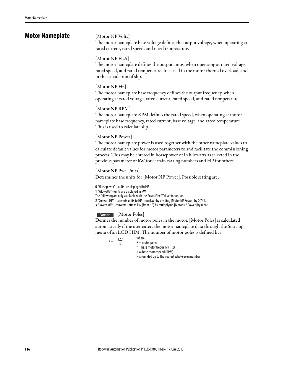 Motor nameplate | Rockwell Automation 20B PowerFlex 70, PowerFlex 700 Reference Manual User Manual | Page 116 / 214