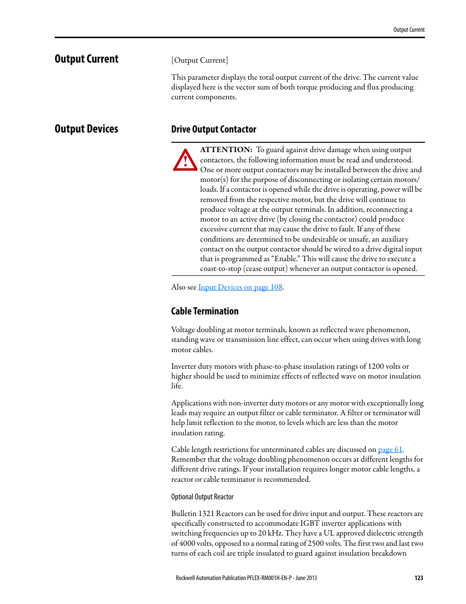 Output current, Output devices, Output current output devices | Rockwell Automation 20B PowerFlex 70, PowerFlex 700 Reference Manual User Manual | Page 123 / 214