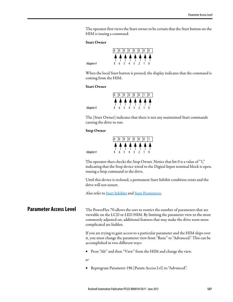 Parameter access level | Rockwell Automation 20B PowerFlex 70, PowerFlex 700 Reference Manual User Manual | Page 127 / 214