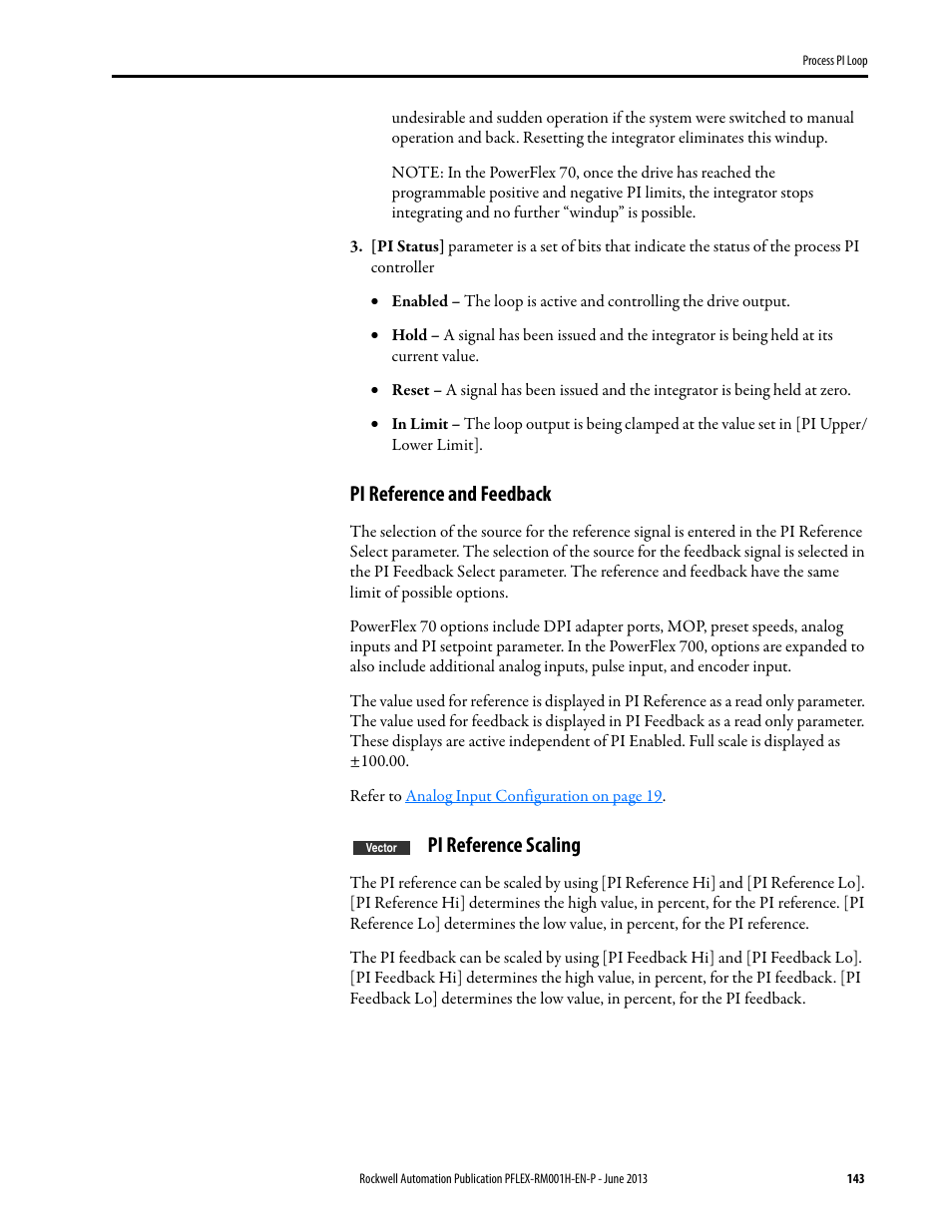 Pi reference and feedback, Pi reference scaling | Rockwell Automation 20B PowerFlex 70, PowerFlex 700 Reference Manual User Manual | Page 143 / 214