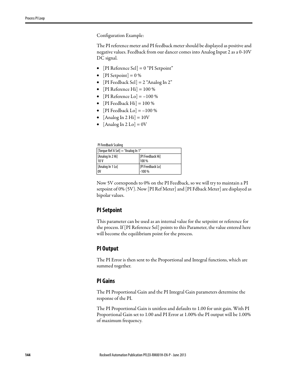 Pi setpoint, Pi output, Pi gains | Rockwell Automation 20B PowerFlex 70, PowerFlex 700 Reference Manual User Manual | Page 144 / 214