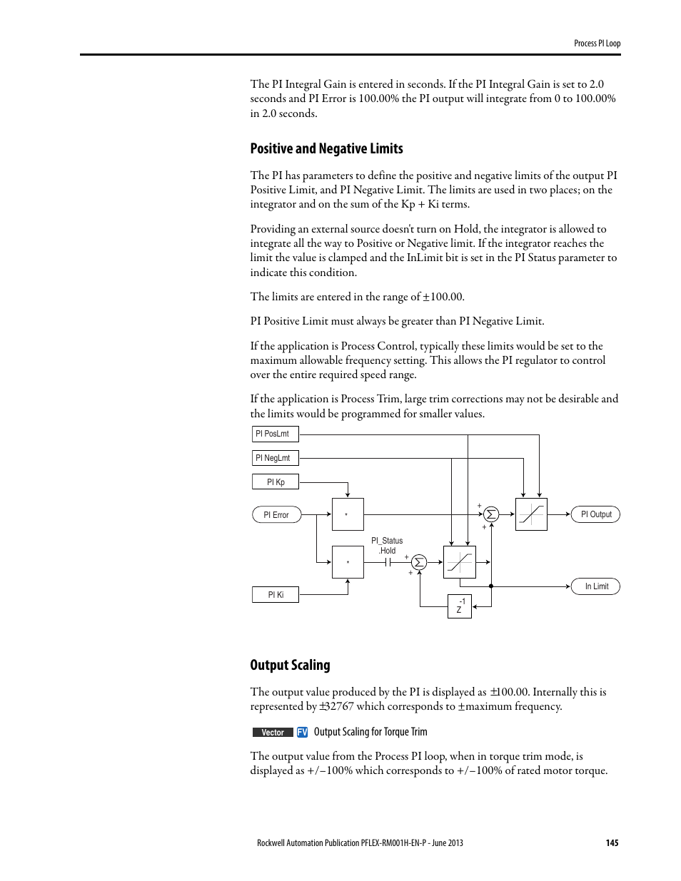 Positive and negative limits, Output scaling | Rockwell Automation 20B PowerFlex 70, PowerFlex 700 Reference Manual User Manual | Page 145 / 214