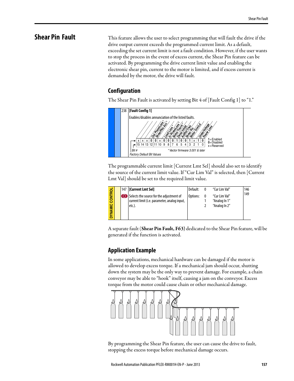 Shear pin fault, Configuration, Application example | Rockwell Automation 20B PowerFlex 70, PowerFlex 700 Reference Manual User Manual | Page 157 / 214