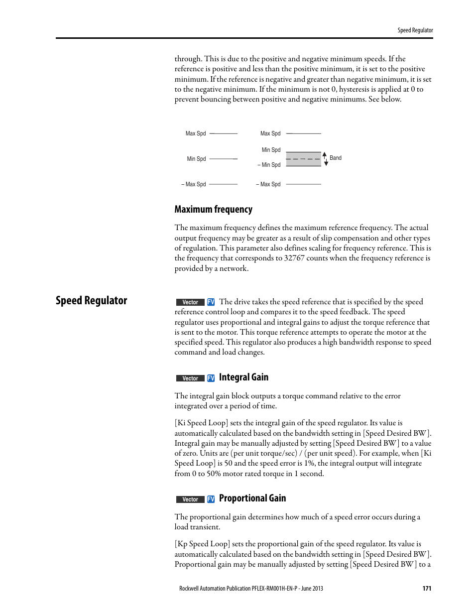 Speed regulator, Maximum frequency, Integral gain | Proportional gain | Rockwell Automation 20B PowerFlex 70, PowerFlex 700 Reference Manual User Manual | Page 171 / 214