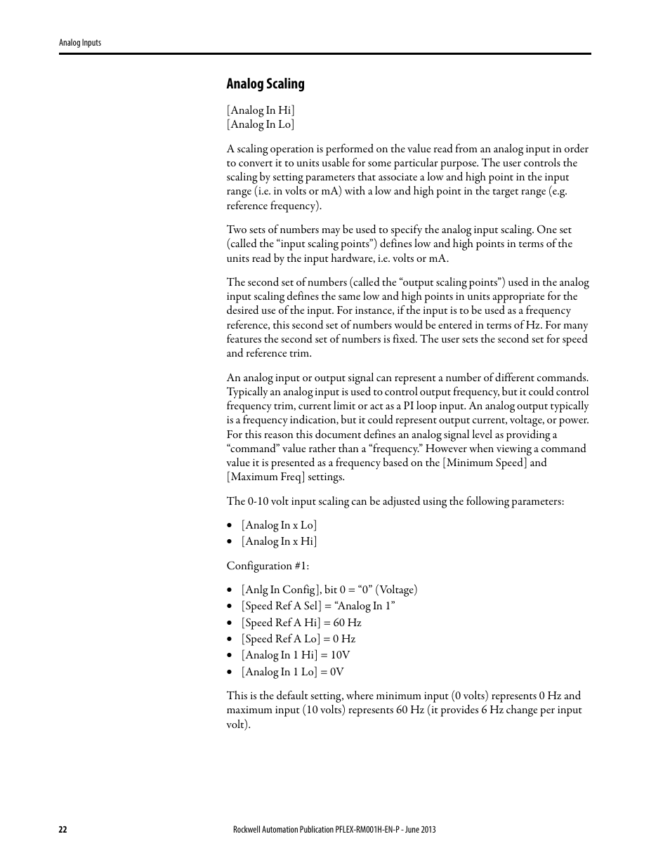 Analog scaling | Rockwell Automation 20B PowerFlex 70, PowerFlex 700 Reference Manual User Manual | Page 22 / 214