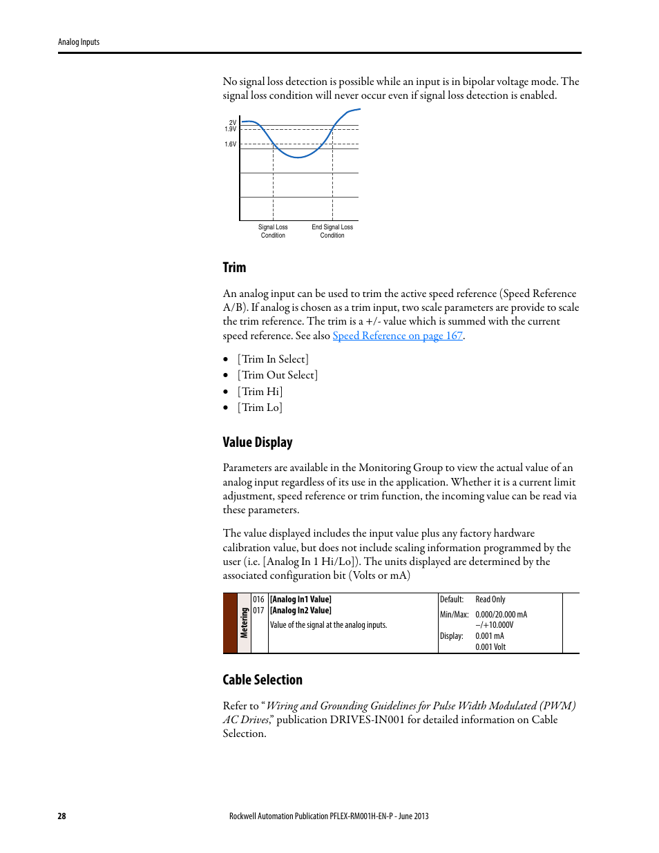 Trim, Value display, Cable selection | Rockwell Automation 20B PowerFlex 70, PowerFlex 700 Reference Manual User Manual | Page 28 / 214