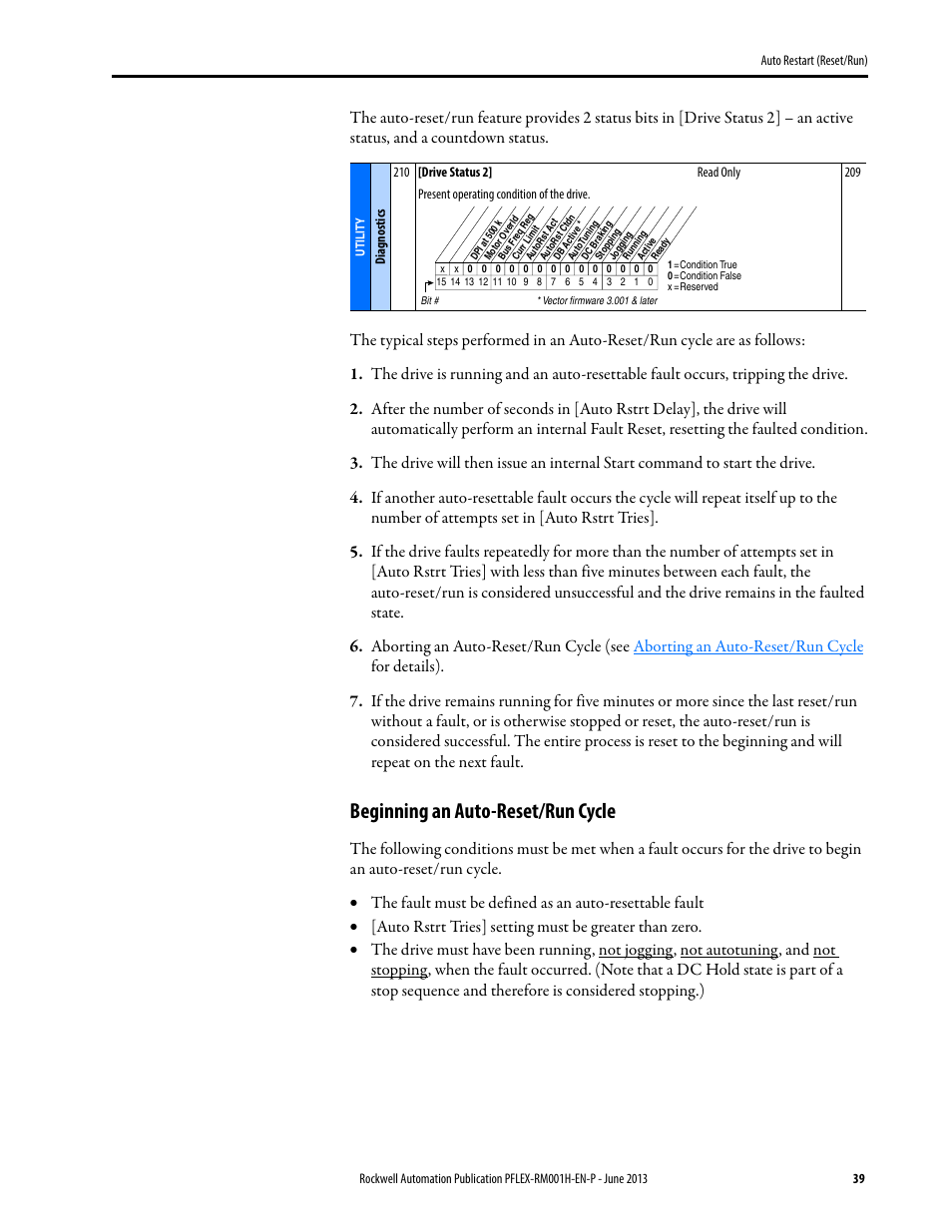 Beginning an auto-reset/run cycle | Rockwell Automation 20B PowerFlex 70, PowerFlex 700 Reference Manual User Manual | Page 39 / 214
