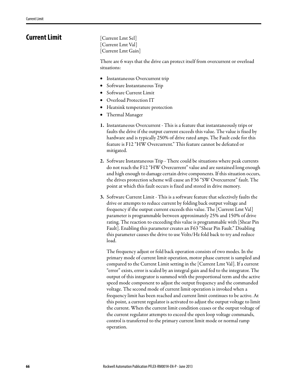 Current limit | Rockwell Automation 20B PowerFlex 70, PowerFlex 700 Reference Manual User Manual | Page 66 / 214