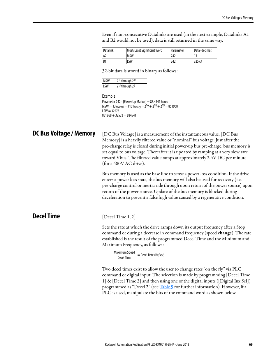Dc bus voltage / memory, Decel time, Dc bus voltage / memory decel time | Rockwell Automation 20B PowerFlex 70, PowerFlex 700 Reference Manual User Manual | Page 69 / 214