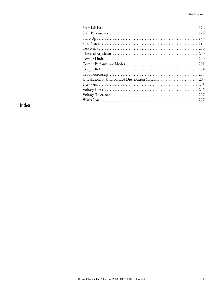 Index | Rockwell Automation 20B PowerFlex 70, PowerFlex 700 Reference Manual User Manual | Page 7 / 214