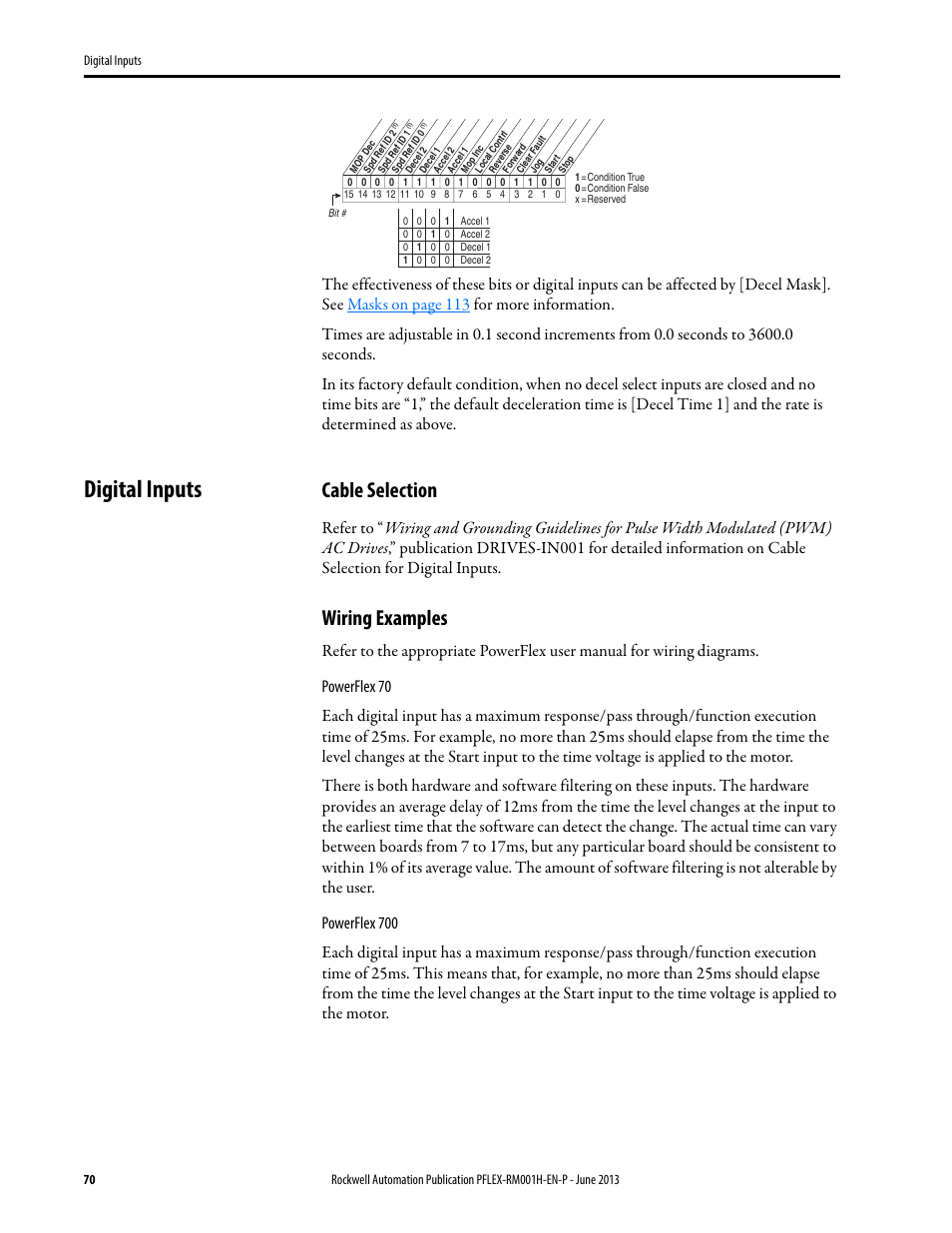 Digital inputs, Cable selection, Wiring examples | Rockwell Automation 20B PowerFlex 70, PowerFlex 700 Reference Manual User Manual | Page 70 / 214