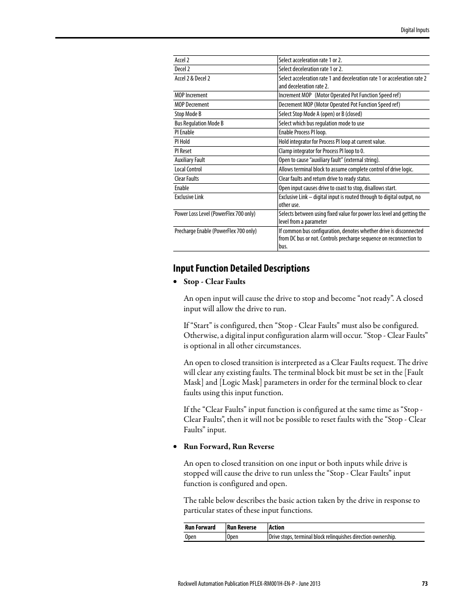 Input function detailed descriptions | Rockwell Automation 20B PowerFlex 70, PowerFlex 700 Reference Manual User Manual | Page 73 / 214