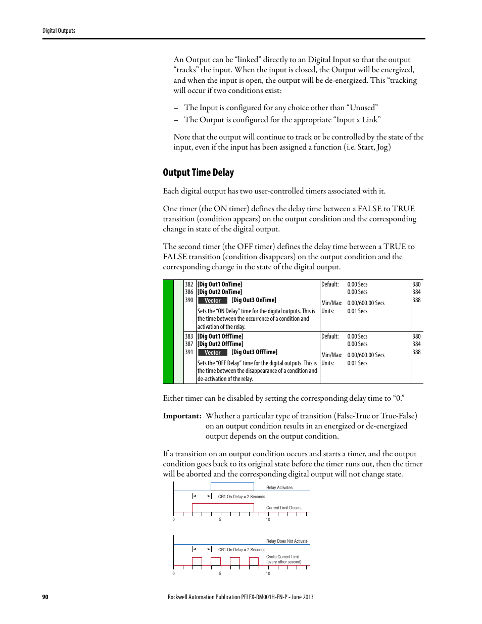 Output time delay | Rockwell Automation 20B PowerFlex 70, PowerFlex 700 Reference Manual User Manual | Page 90 / 214