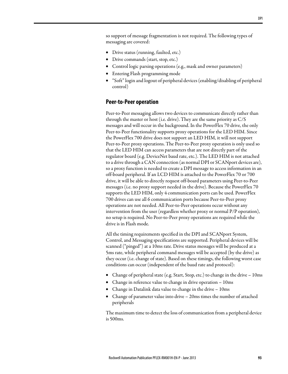 Peer-to-peer operation | Rockwell Automation 20B PowerFlex 70, PowerFlex 700 Reference Manual User Manual | Page 93 / 214