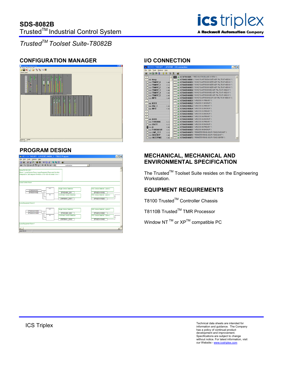 Configuration manager, Program design, Sds-8082b trusted | Industrial control system trusted, Toolset suite-t8082b | Rockwell Automation T8082B Trusted Toolset Suite User Manual | Page 2 / 2