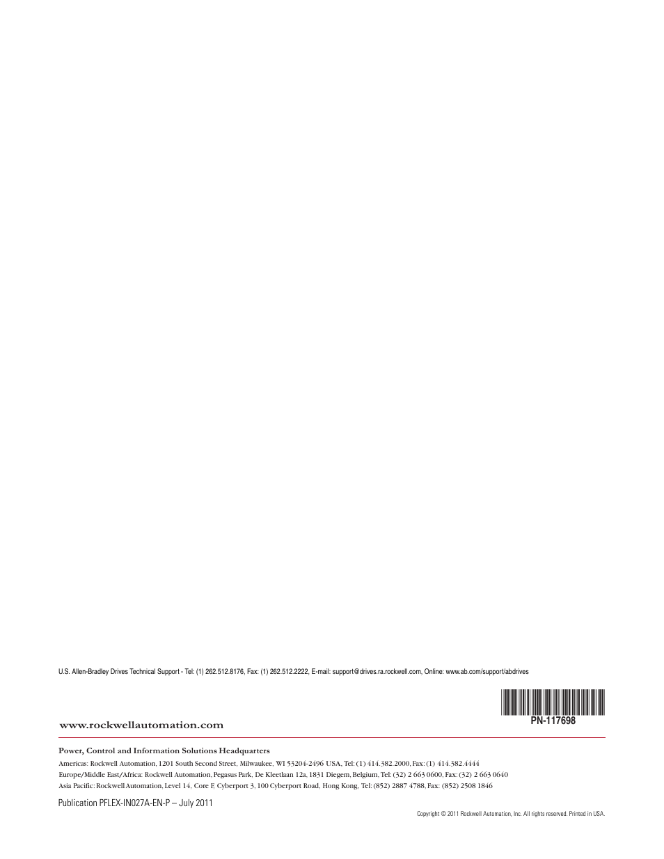 Rockwell Automation 20D PowerFlex 700H/700S AC Drives Frames 13 and 14 Main Fan Capacitor Rplcmnt. Kit User Manual | Page 18 / 18