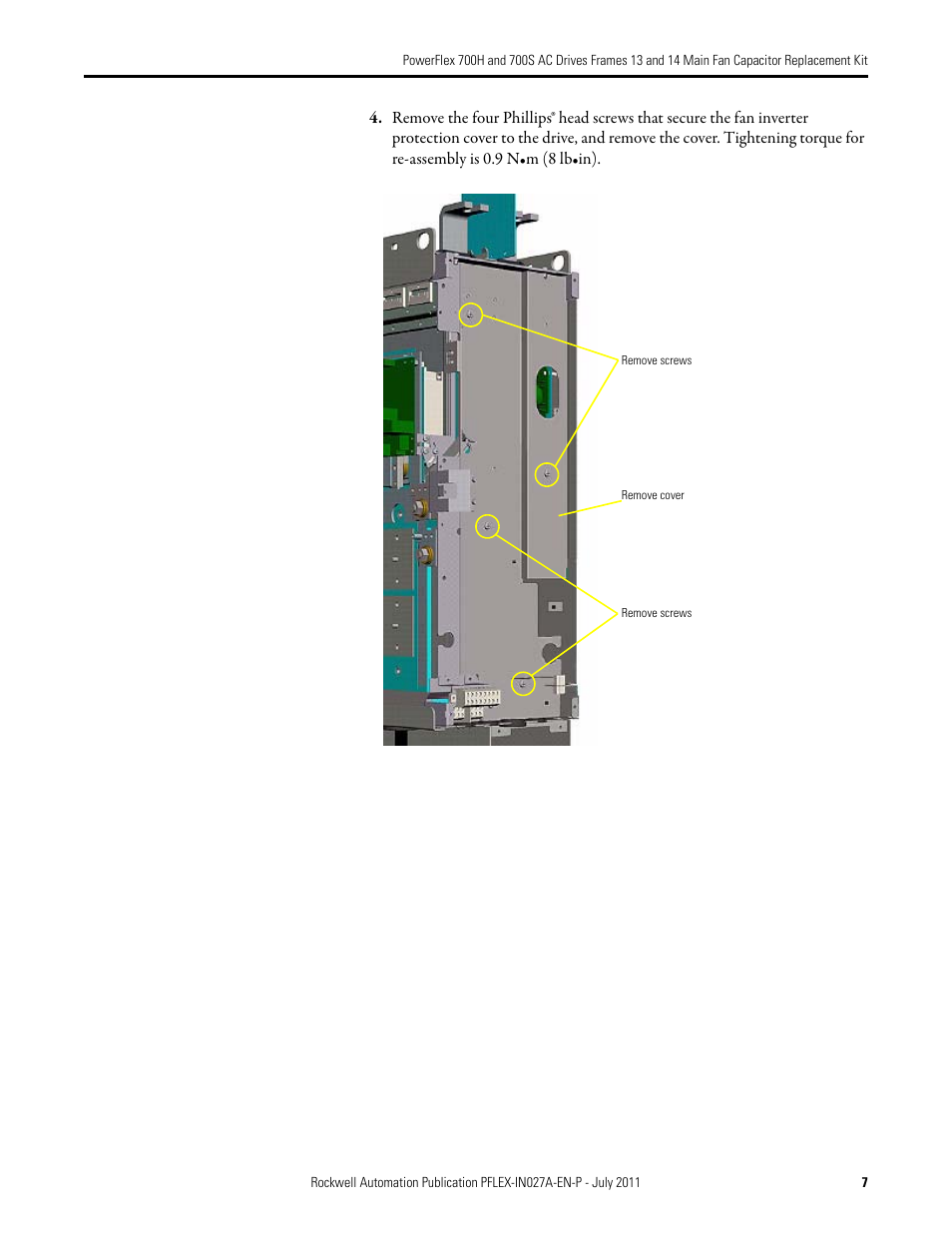 Rockwell Automation 20D PowerFlex 700H/700S AC Drives Frames 13 and 14 Main Fan Capacitor Rplcmnt. Kit User Manual | Page 7 / 18