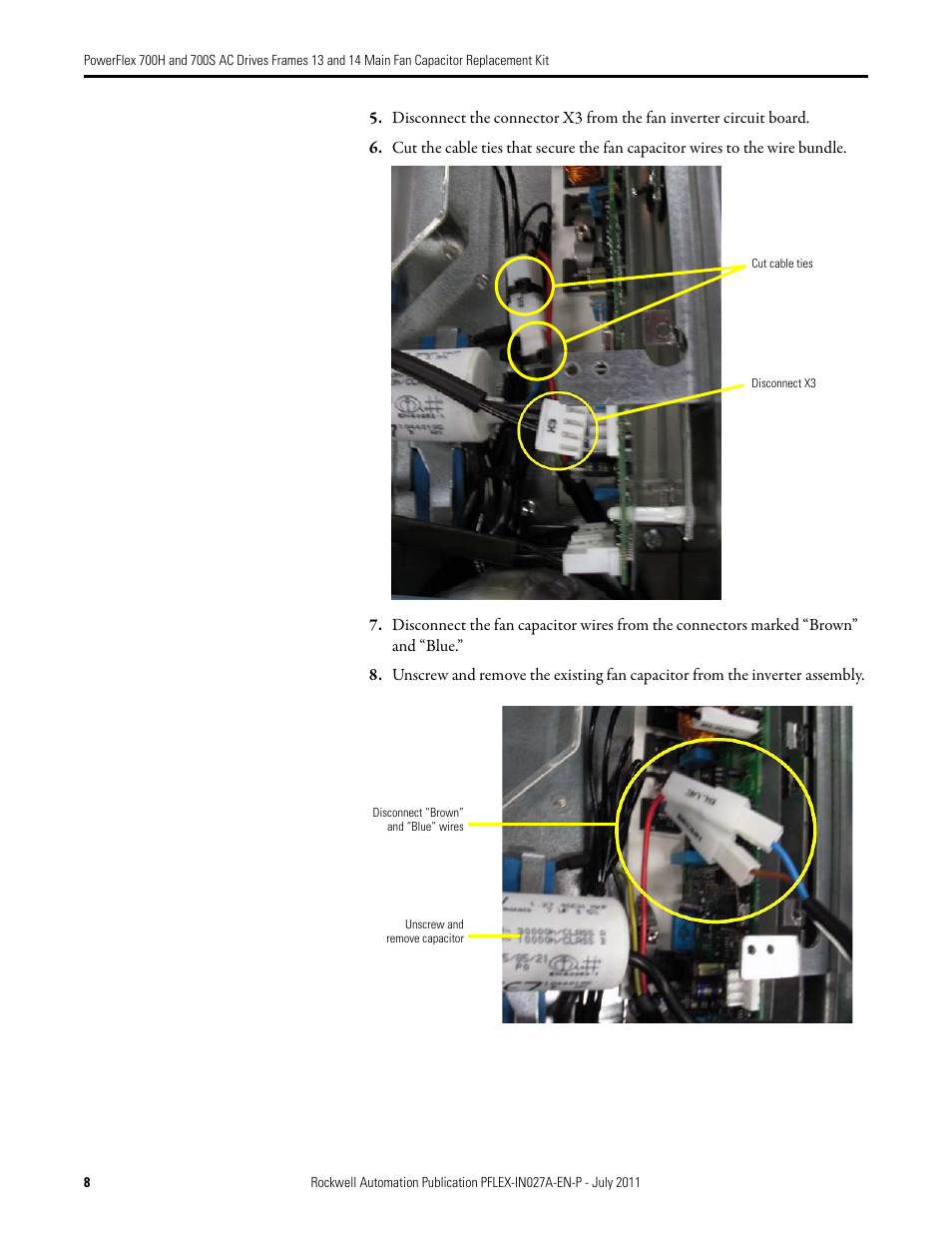 Rockwell Automation 20D PowerFlex 700H/700S AC Drives Frames 13 and 14 Main Fan Capacitor Rplcmnt. Kit User Manual | Page 8 / 18