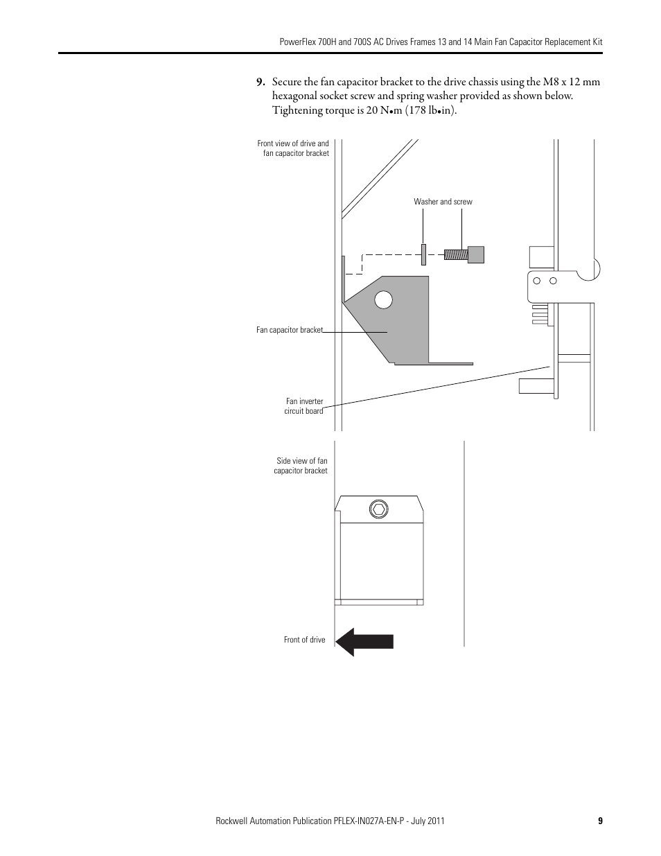Rockwell Automation 20D PowerFlex 700H/700S AC Drives Frames 13 and 14 Main Fan Capacitor Rplcmnt. Kit User Manual | Page 9 / 18
