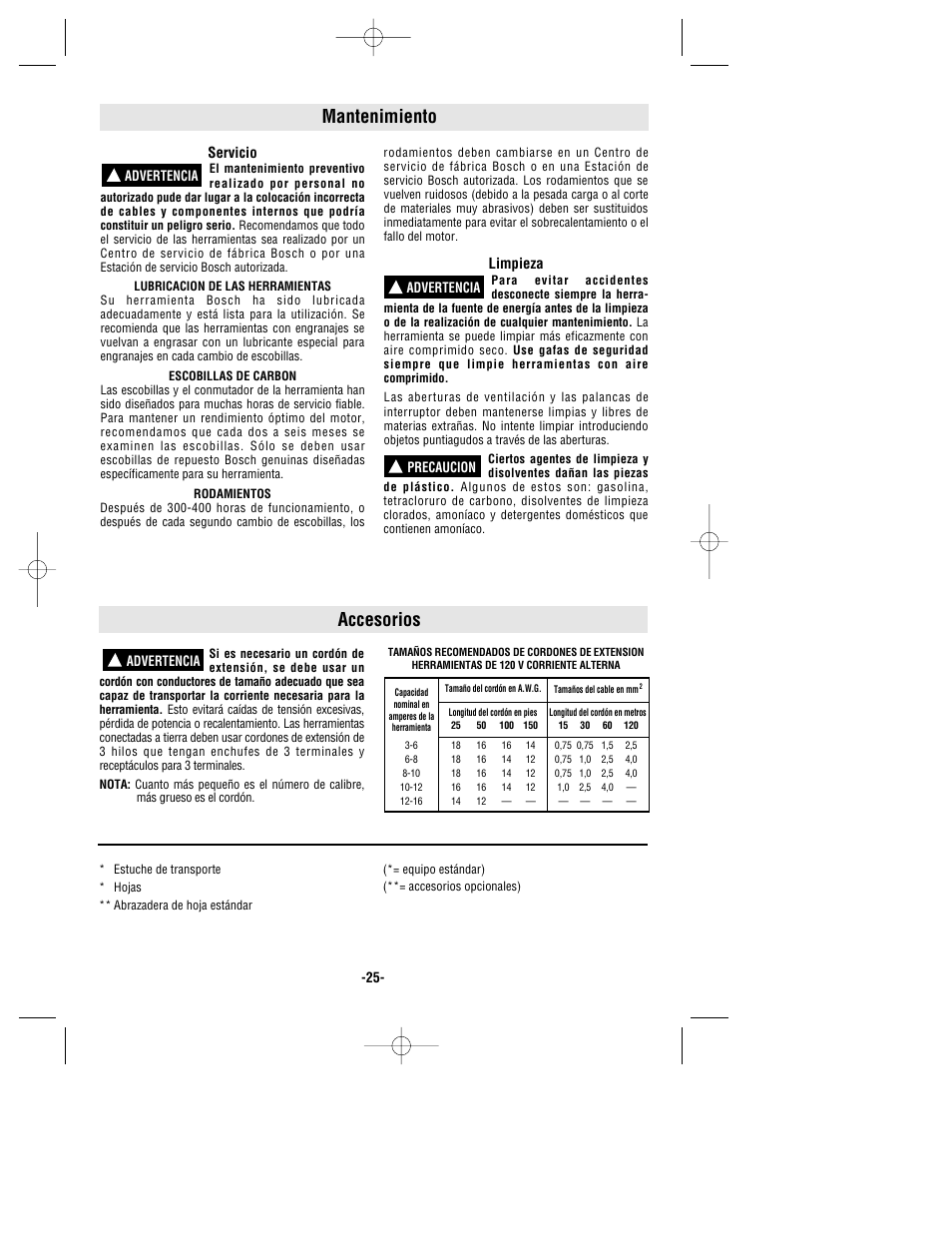 Mantenimiento accesorios | Bosch 1634VS User Manual | Page 25 / 28