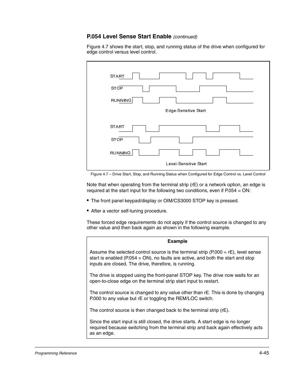 P.054 level sense start enable | Rockwell Automation GV3000/SE AC Gen. Purpose and Vector Drive Software Start-Up and Ref. Manual User Manual | Page 131 / 232