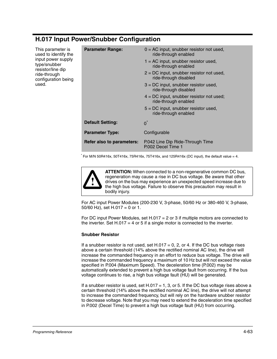 H.017 input power/snubber configuration | Rockwell Automation GV3000/SE AC Gen. Purpose and Vector Drive Software Start-Up and Ref. Manual User Manual | Page 149 / 232