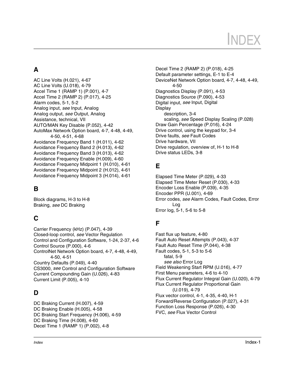 Index, Ndex | Rockwell Automation GV3000/SE AC Gen. Purpose and Vector Drive Software Start-Up and Ref. Manual User Manual | Page 227 / 232