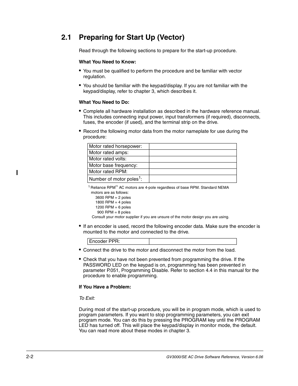 Preparing for start up (vector), 1 preparing for start up (vector) | Rockwell Automation GV3000/SE AC Gen. Purpose and Vector Drive Software Start-Up and Ref. Manual User Manual | Page 40 / 232