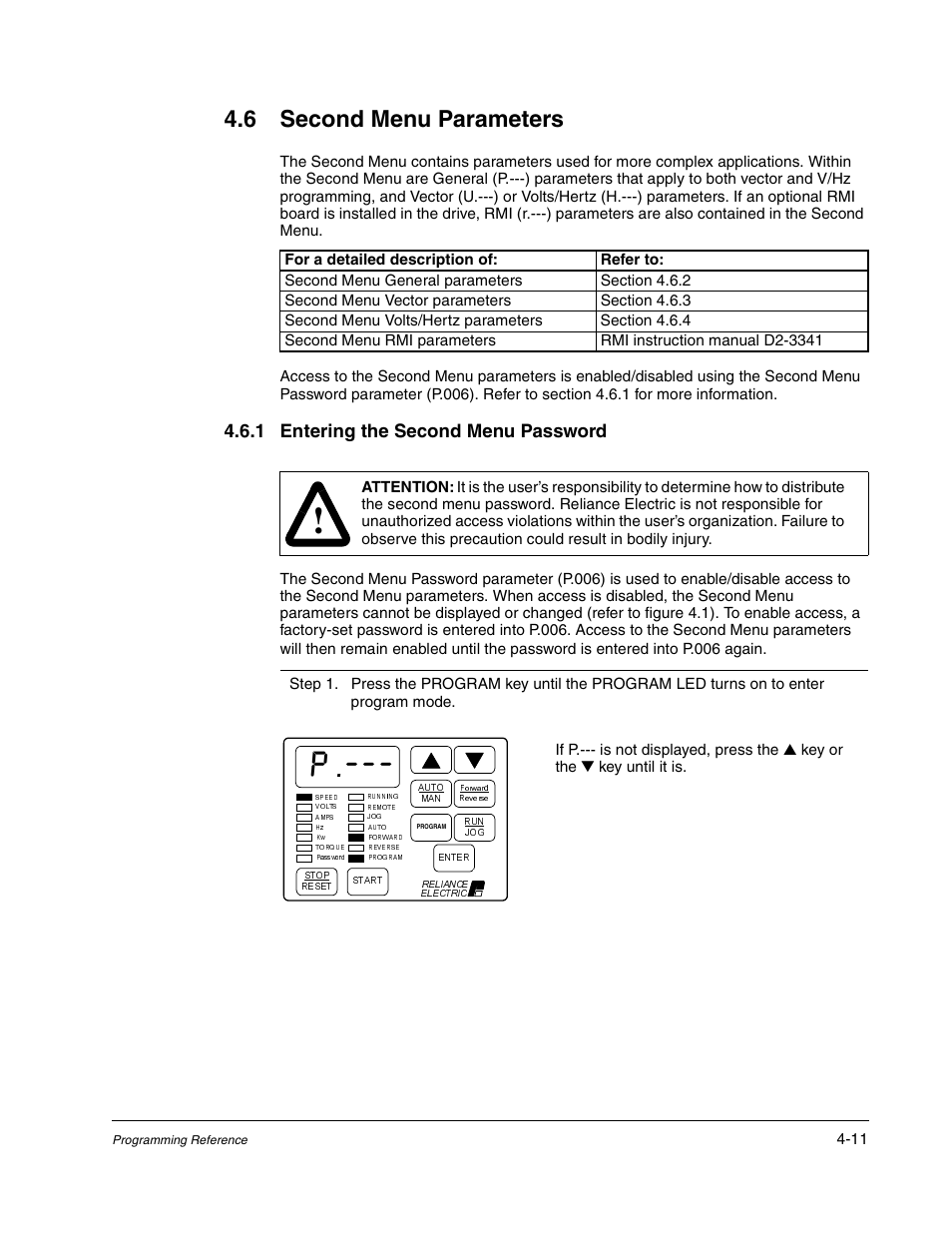 Second menu parameters, 6 second menu parameters, 1 entering the second menu password | Rockwell Automation GV3000/SE AC Gen. Purpose and Vector Drive Software Start-Up and Ref. Manual User Manual | Page 97 / 232