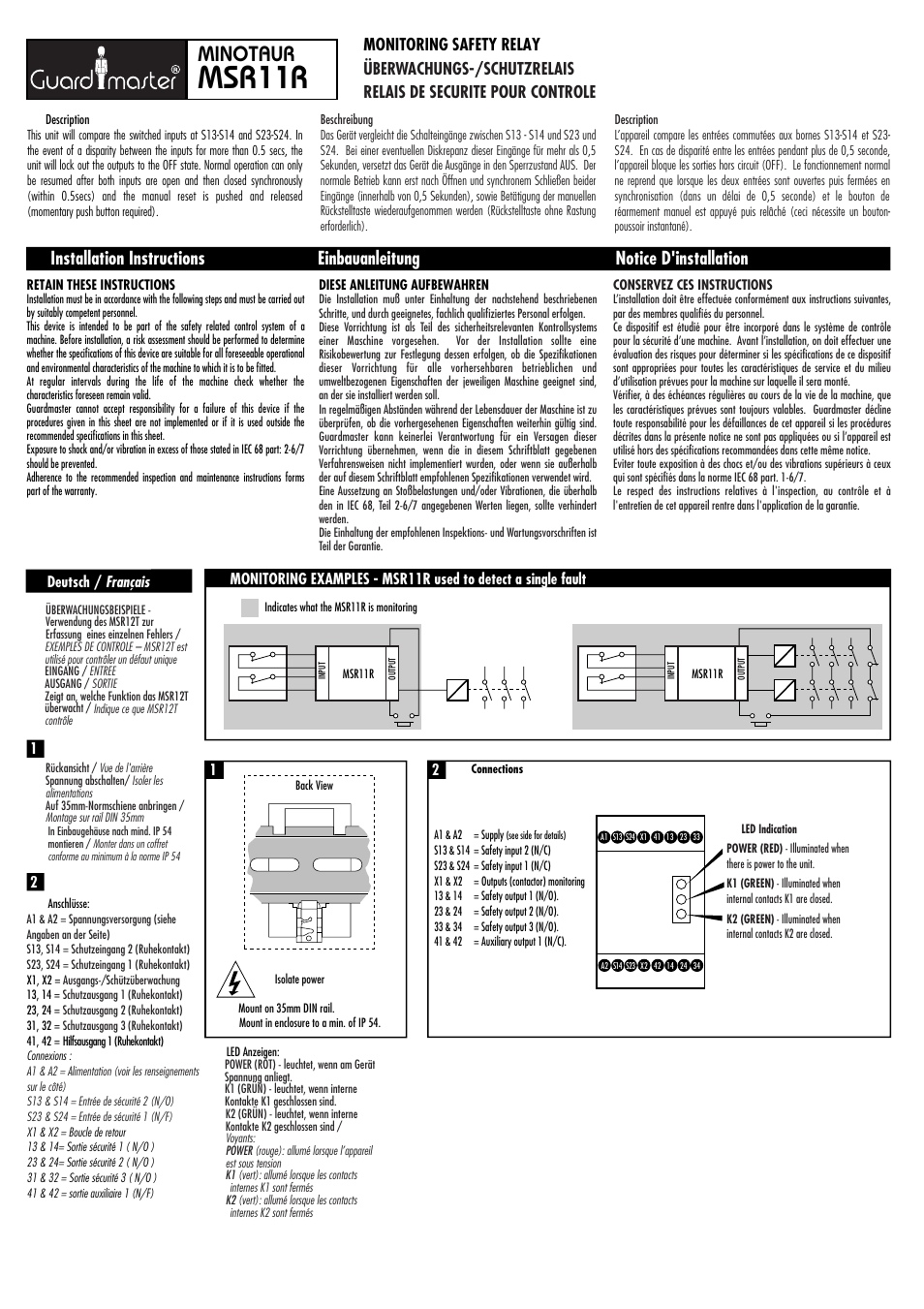 Rockwell Automation 440R MSR11R Minotaur Safety Relay User Manual | 4 pages