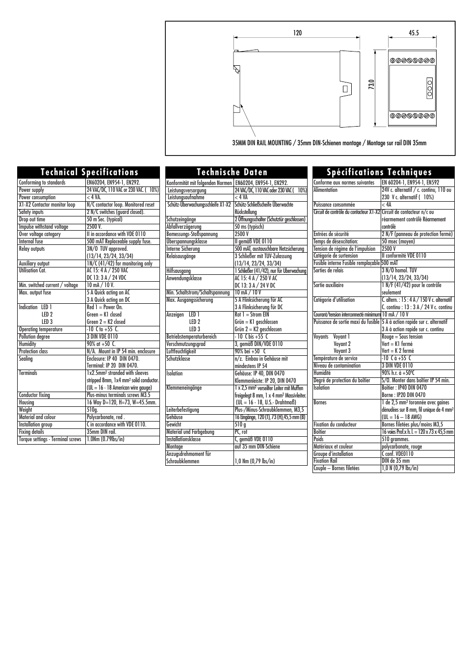 Technical specifications, Spécifications techniques technische daten | Rockwell Automation 440R MSR11R Minotaur Safety Relay User Manual | Page 3 / 4