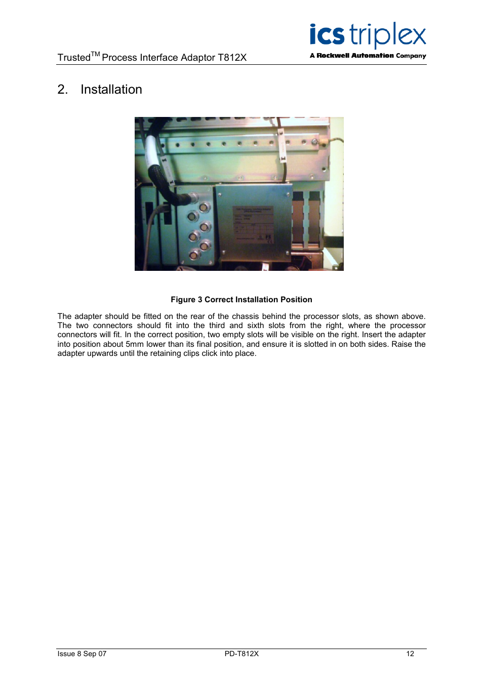 Installation | Rockwell Automation T812X Trusted Processor Interface Adaptor User Manual | Page 12 / 16
