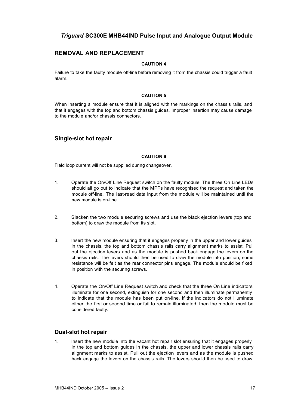 Single-slot hot repair, Dual-slot hot repair | Rockwell Automation MHB44IND Pulse Input and Analogue Output Module User Manual | Page 17 / 20
