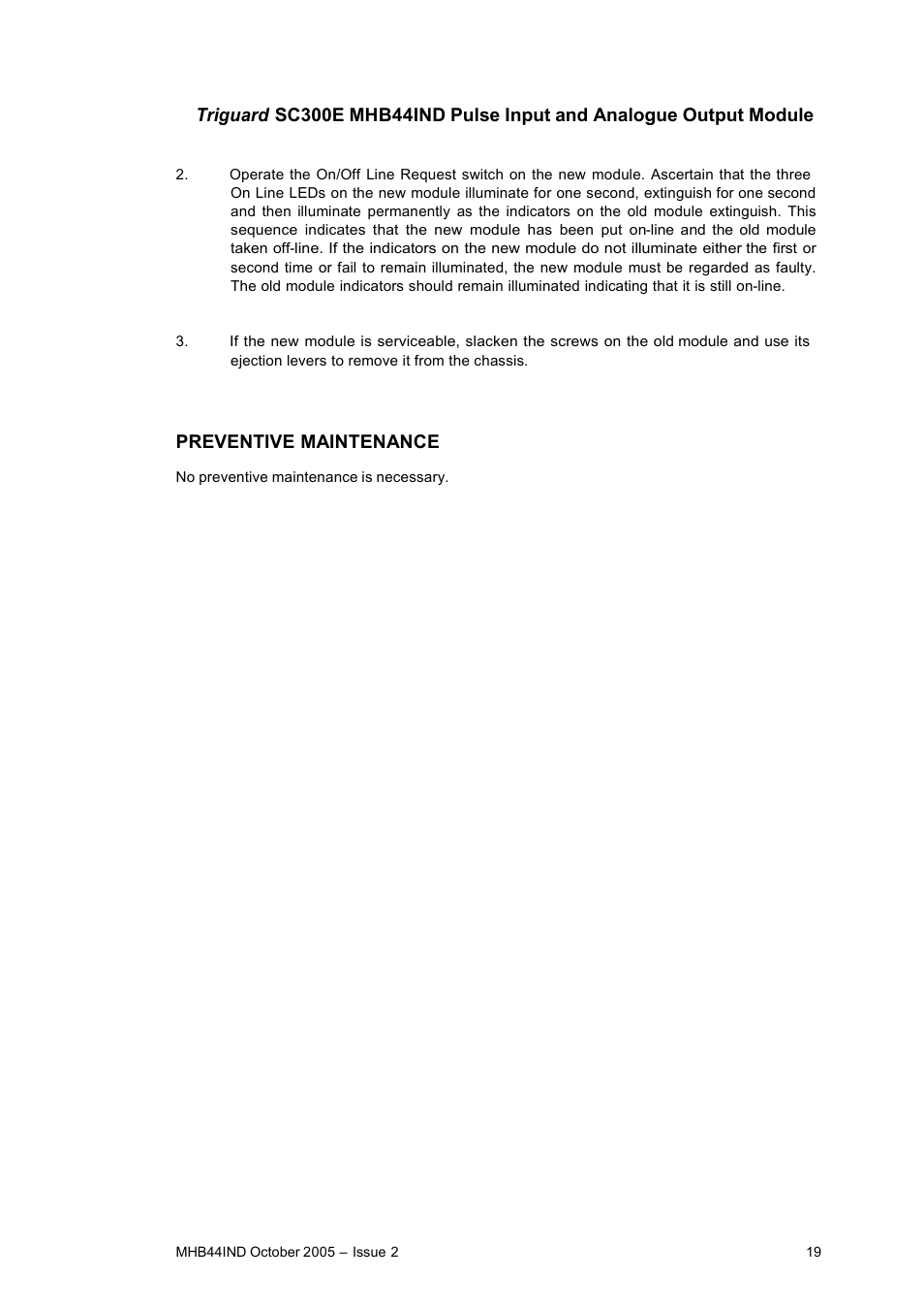 Preventive maintenance | Rockwell Automation MHB44IND Pulse Input and Analogue Output Module User Manual | Page 19 / 20
