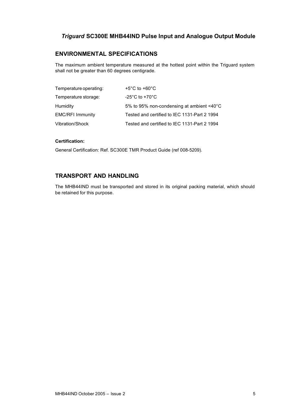 Transport and handling | Rockwell Automation MHB44IND Pulse Input and Analogue Output Module User Manual | Page 5 / 20