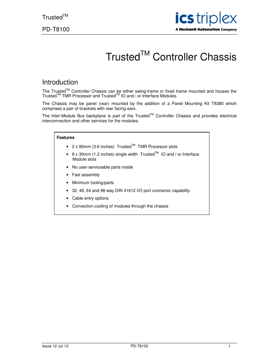 Rockwell Automation T8100 Trusted Controller Chassis User Manual | 17 pages