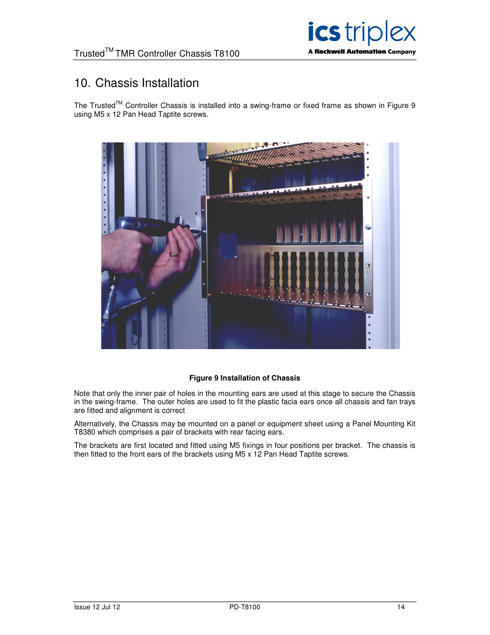 Chassis installation | Rockwell Automation T8100 Trusted Controller Chassis User Manual | Page 14 / 17