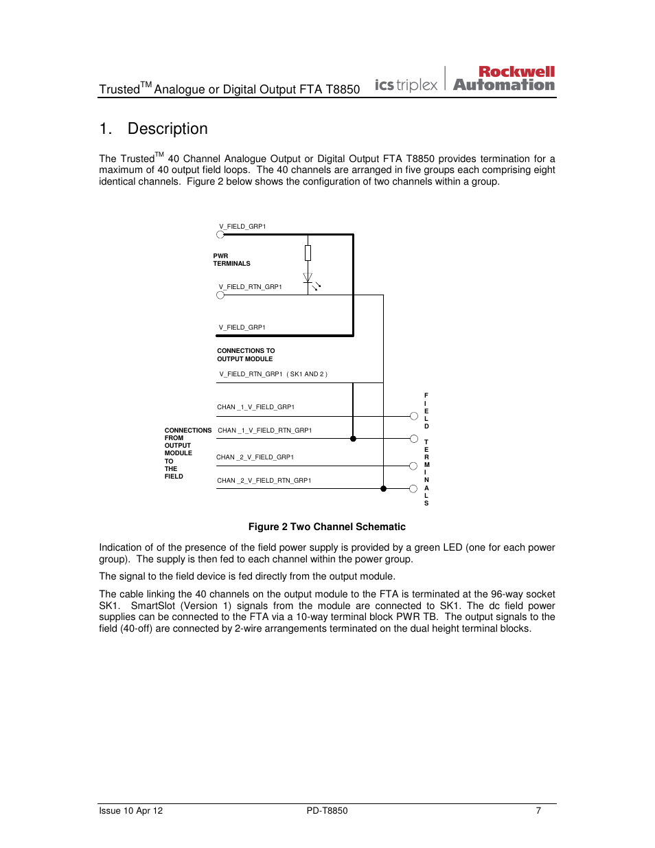 Description, Trusted, Analogue or digital output fta t8850 | Rockwell Automation T8850 Trusted Analogue or Digital Output FTA User Manual | Page 7 / 14